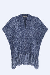 Amaris Alpaca Fringe Poncho | Navy Melange