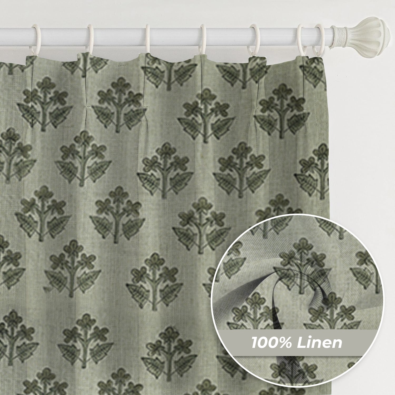 Bold Block Printed Pure Linen Pleated Curtain - Chahat
