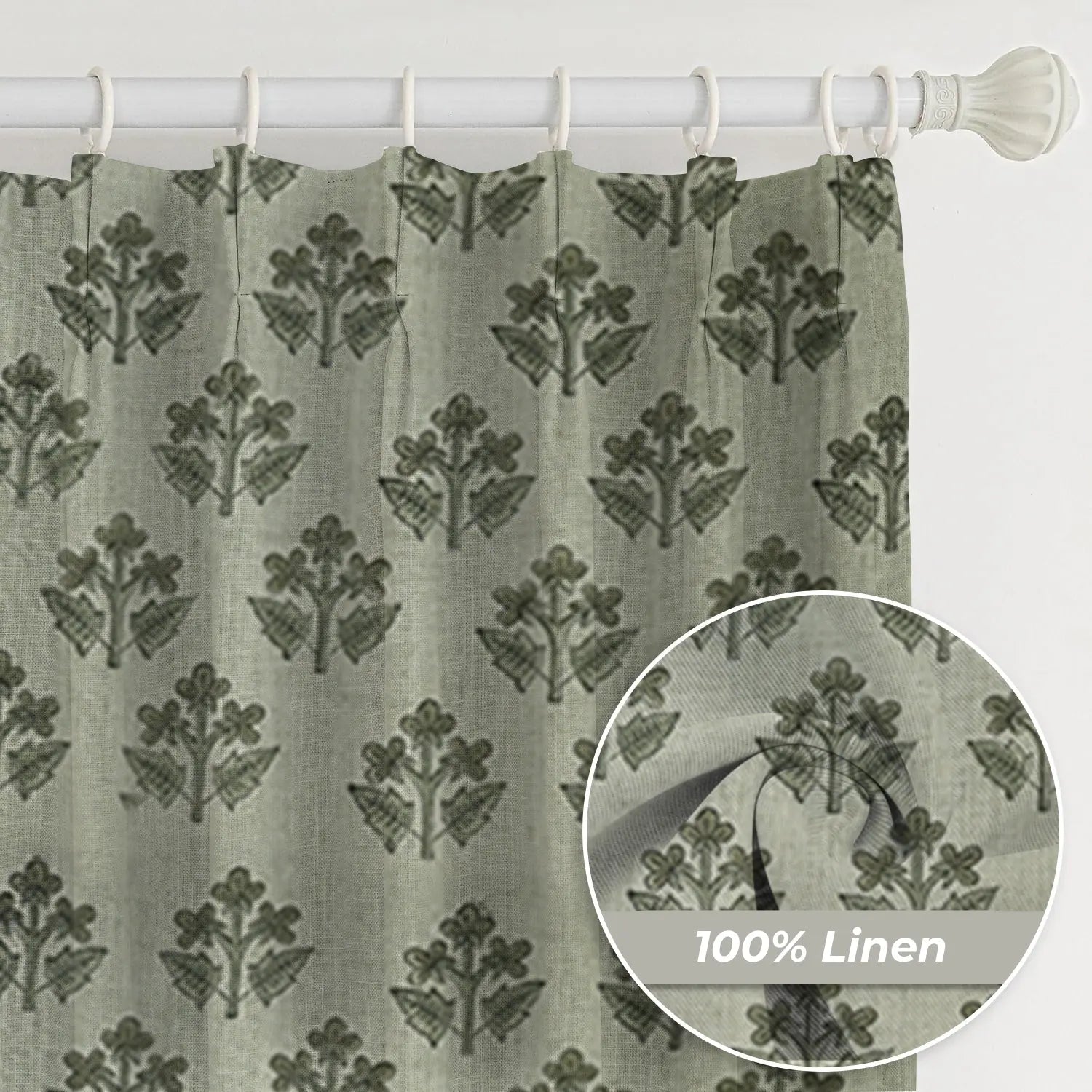 Bold Block Printed Pure Linen Pleated Curtain - Chahat