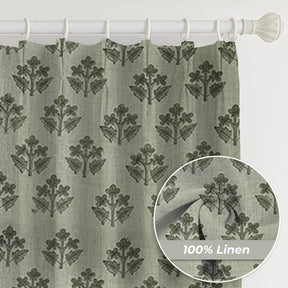 Bold Block Printed Pure Linen Pleated Curtain - Chahat