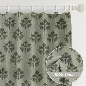 Bold Block Printed Pure Linen Pleated Curtain - Chahat