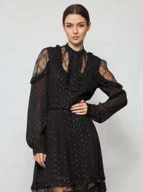 Solgo Metallic Silk Ruffle Maxi Dress