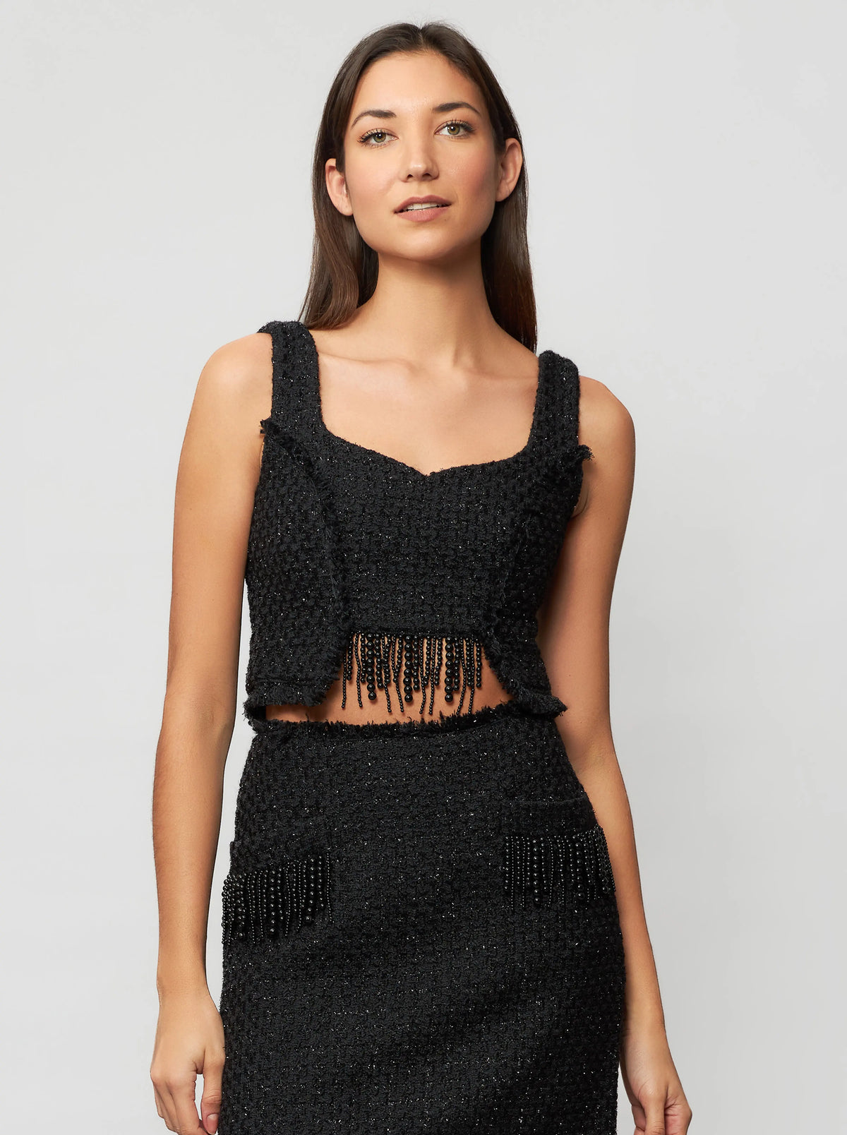 Tia Shimmering Tweed Bouclé Crop Top