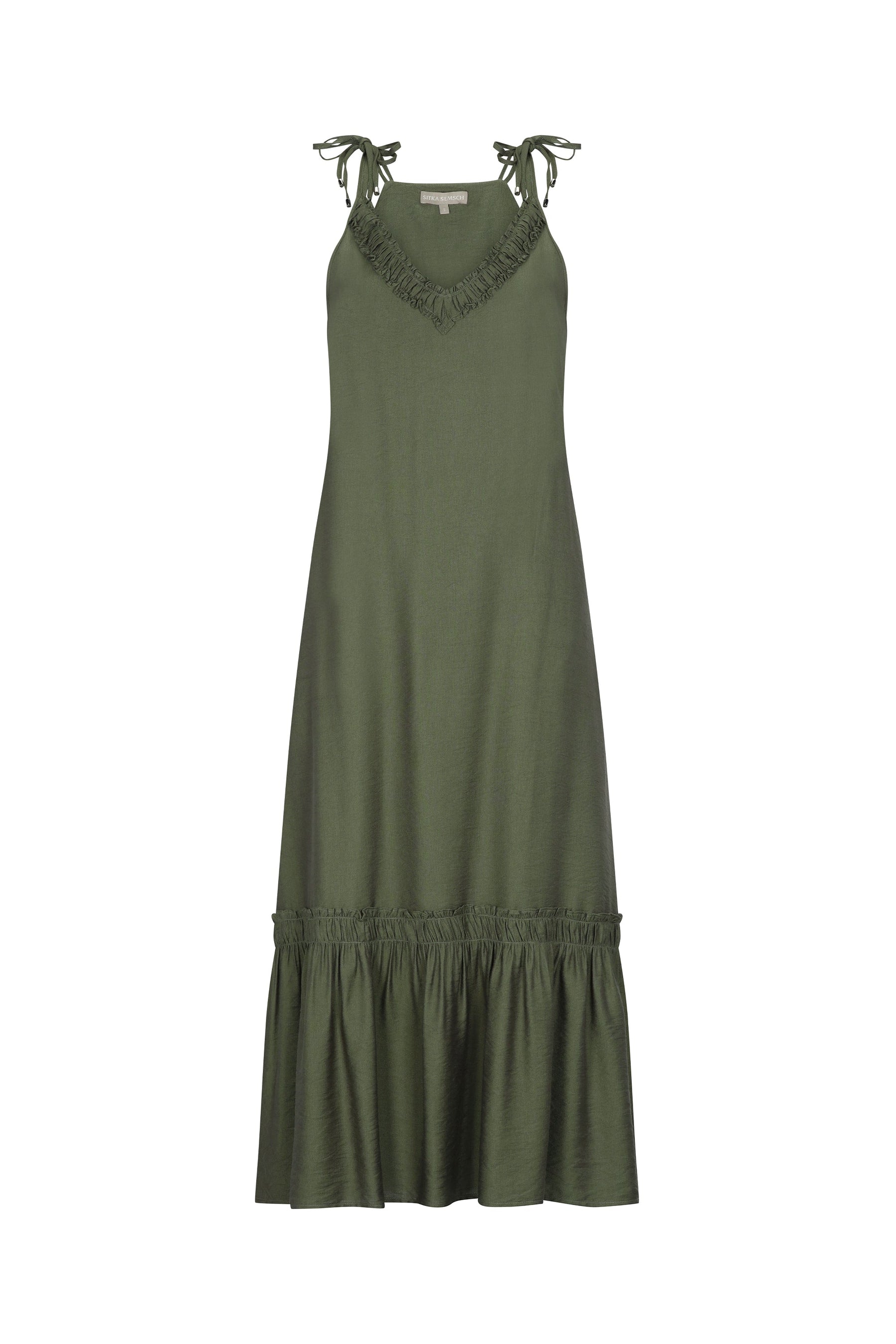 Blake Ruffle Detail Maxi Dress | Olive