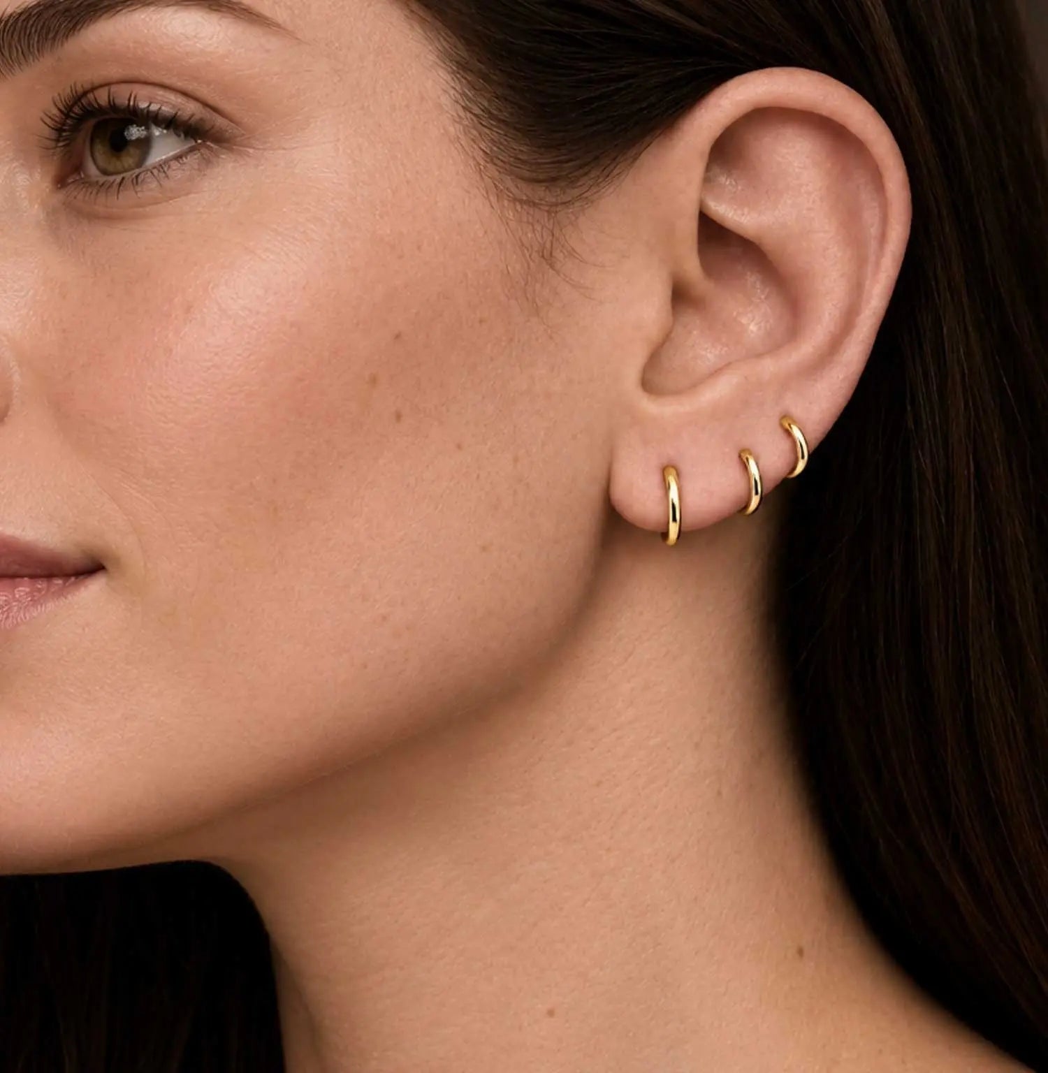 Gold Eight Mm Huggie Hoop Earring