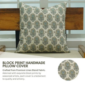 Interior Décor Block Printed Linen Blend Pillow Cover - Kusum