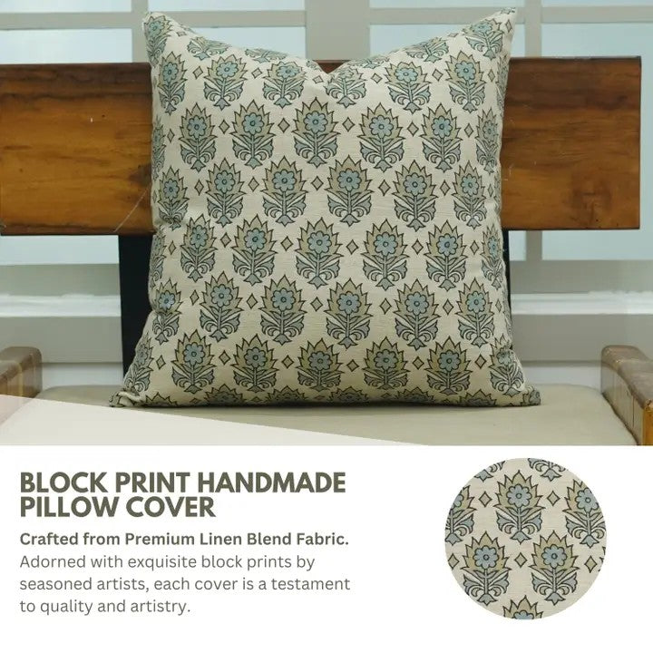 Interior Décor Block Printed Linen Blend Pillow Cover - Kusum