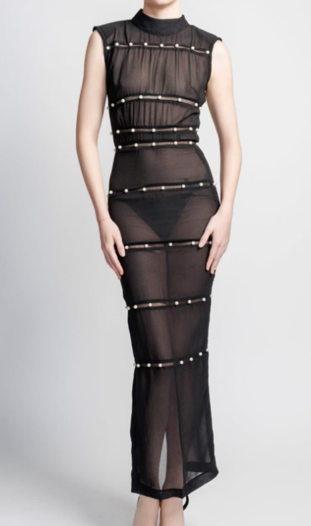 Ife Sleeveless Sheer Black Dress