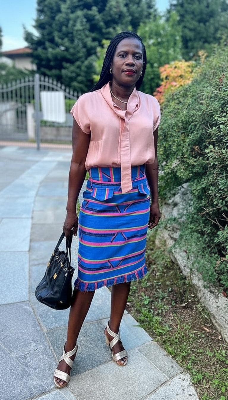 SENTIMENTO Sky Blue Kente Pencil Skirt