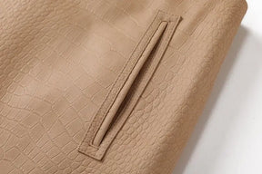 Croc-Embossed Genuine Sheep Leather Mini Skirt