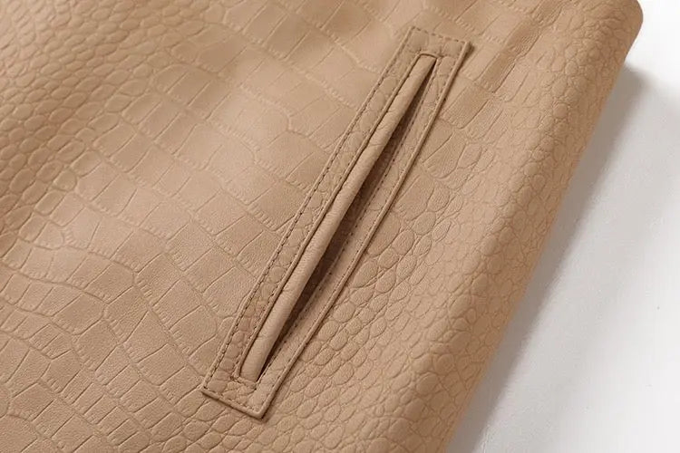 Croc-Embossed Genuine Sheep Leather Mini Skirt