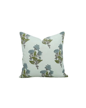 Floral Hand Block Print Boho Thick Cotton White Pillow Cover- Abhishek
