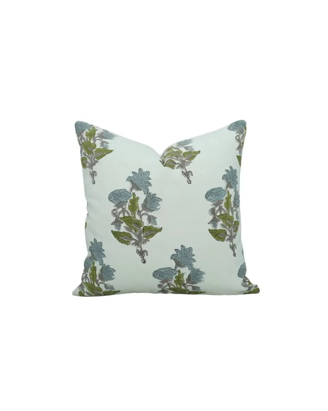Floral Hand Block Print Boho Thick Cotton White Pillow Cover- Abhishek