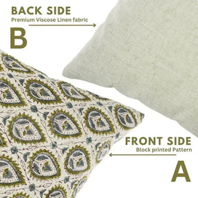 Natural Handmade Block Print Viscose Linen Pillow Cover - Pan Patti