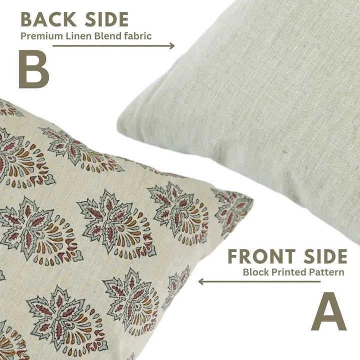 Handcraft Block Print Linen Blend Cushion Cover - Samrat