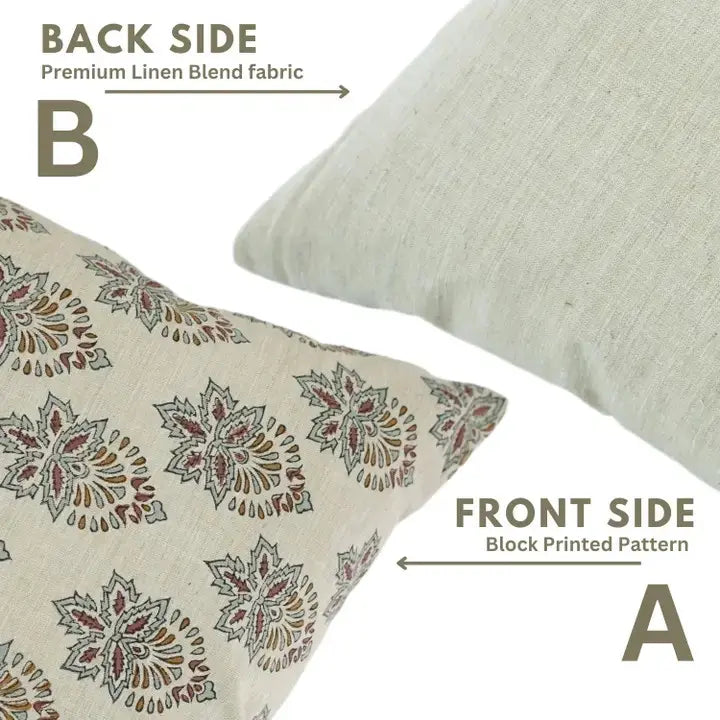 Handcraft Block Print Linen Blend Cushion Cover - Samrat