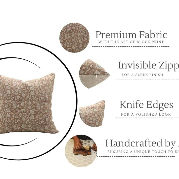 Stylish Floral Block Print Thick Linen Cushion Cover - Himachal