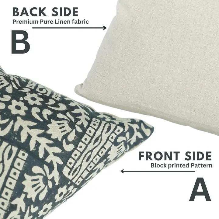 Decorative Hand-Carved Block Printed Pure Linen Pillow Cover - Mumtaz