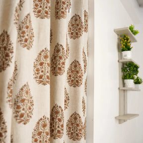 Floral Block Design Viscose Linen Ring Curtain- Kumud