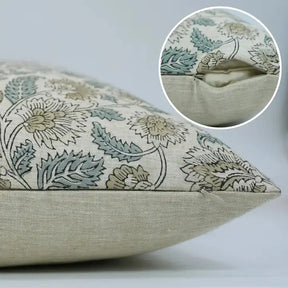 Unique Block Print Linen Blend Pillow Cover - Mandakini