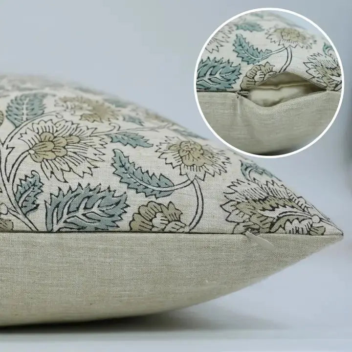 Unique Block Print Linen Blend Pillow Cover - Mandakini