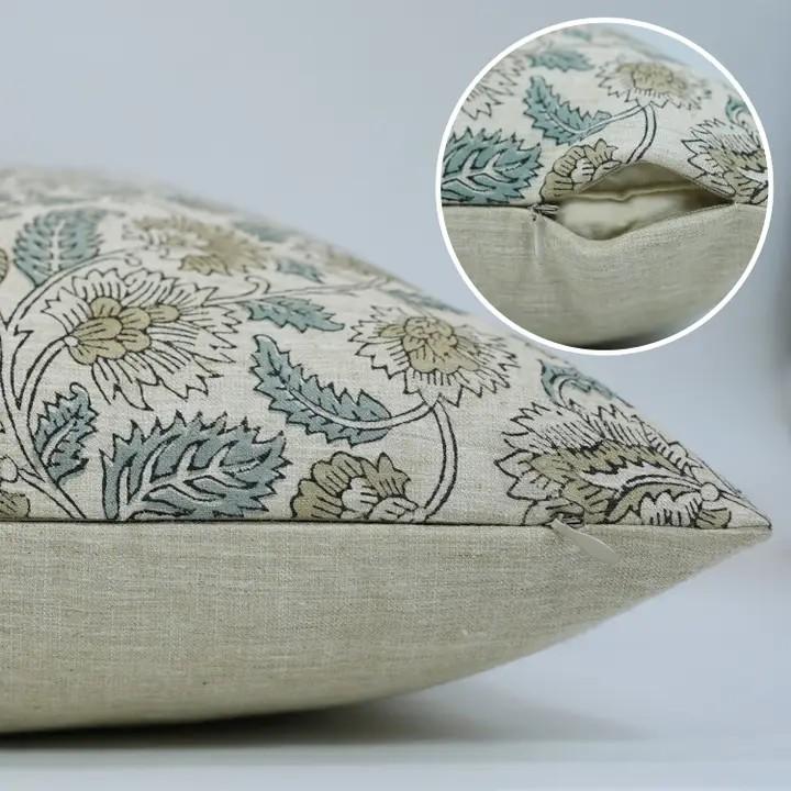 Unique Block Print Linen Blend Pillow Cover - Mandakini