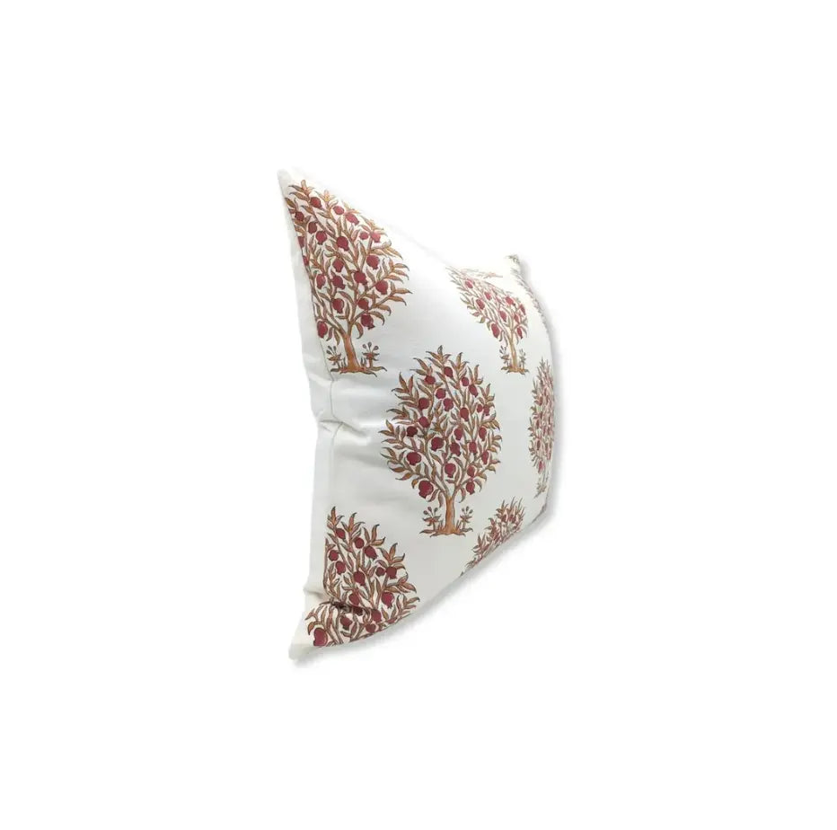 Boho  Handmade  Block Print Design Thick Cotton White Pillow Cover- Anar