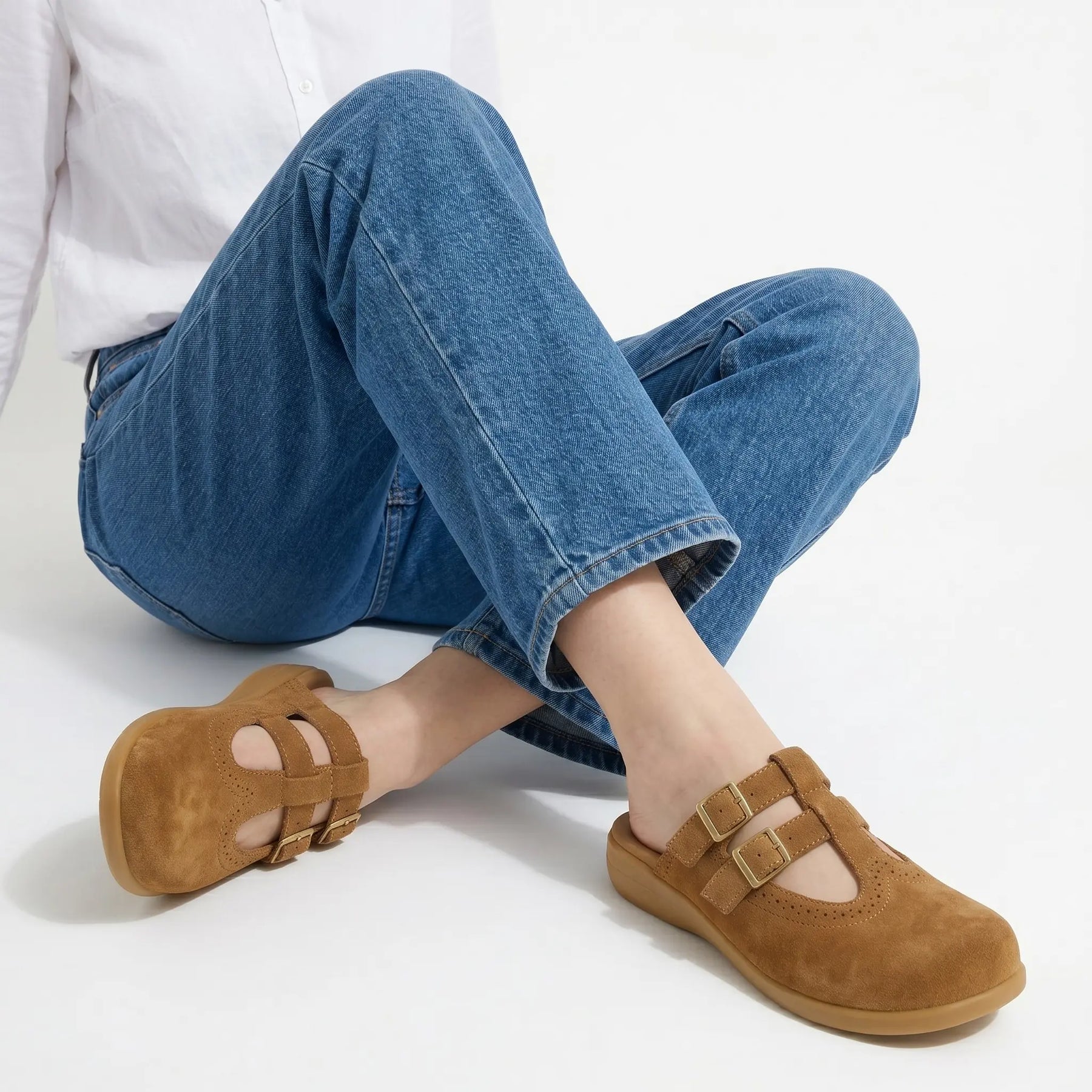 Camel Suede Women's Mary Jane Clogs