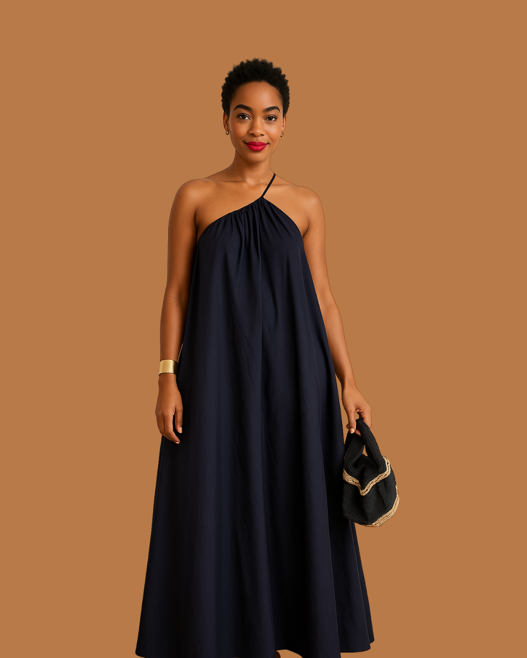 Solene One-Shoulder Gathered Linen Maxi Dress