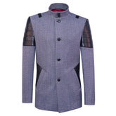 Gray coat with black faux leather texture accents