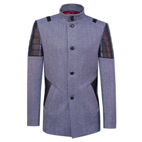 Gray coat with black faux leather texture accents