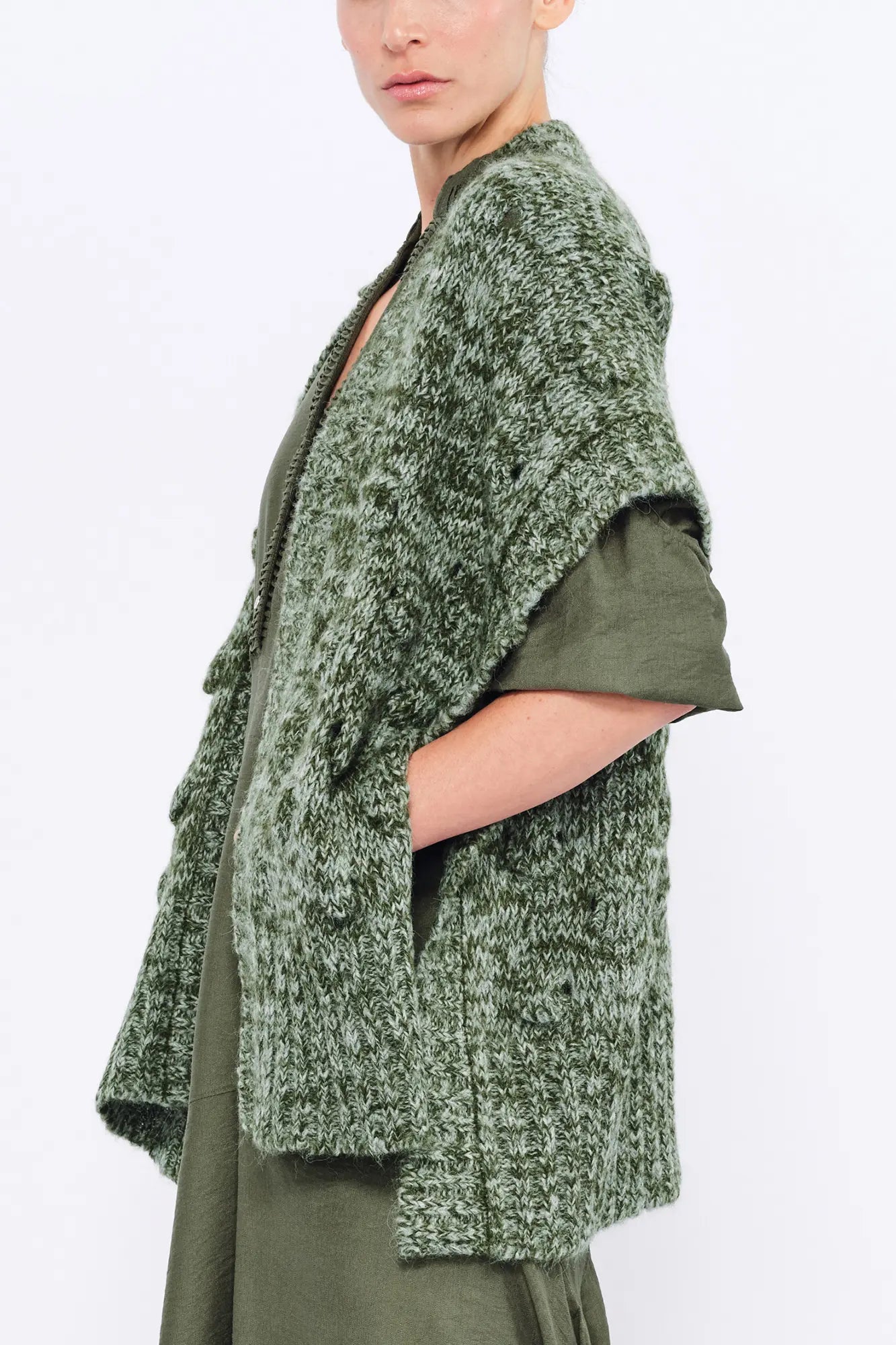 Dayana Alpaca Fringe Poncho | Olive Melange