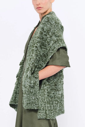 Dayana Alpaca Fringe Poncho | Olive Melange