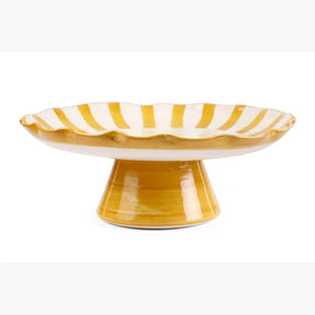 Ceramic Stripe Cake Stand, Yellow  - 10 x 10 x 3.75 Inches