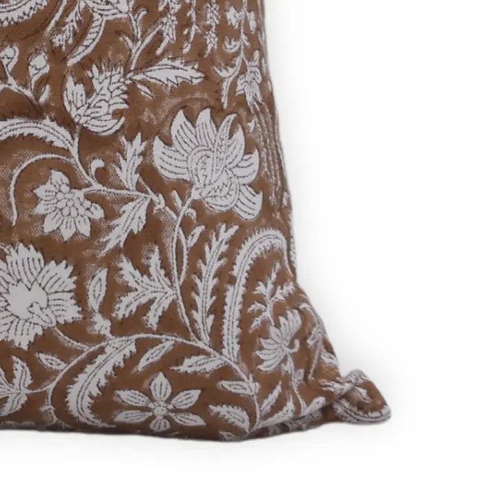 Natural Handmade Block Printed Thick Cotton White Cushion Cover-Kundanvan
