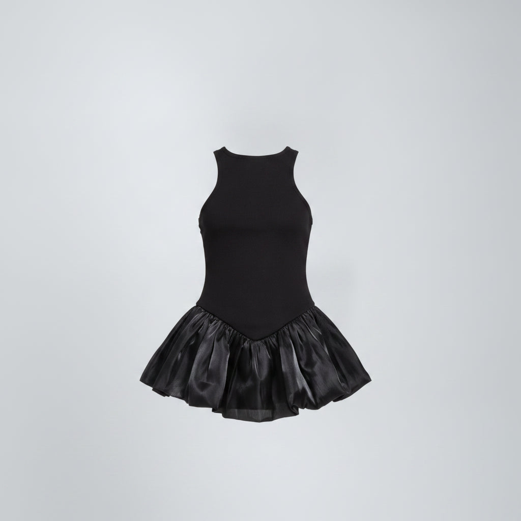 Suna Black Satin Peplum Top