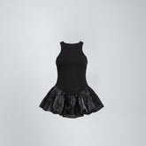 Suna Black Satin Peplum Top