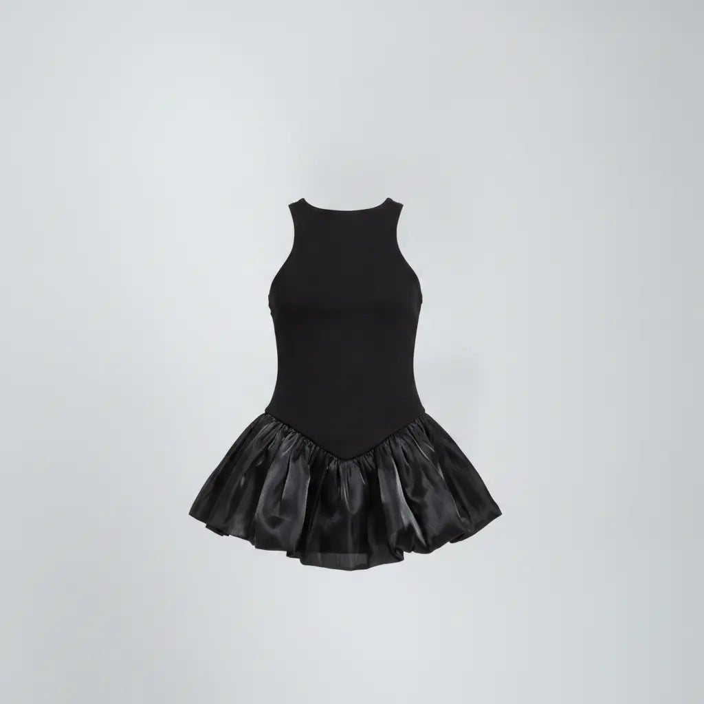 Suna Black Satin Peplum Top