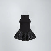 Suna Black Satin Peplum Top