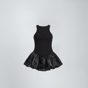 Suna Black Satin Peplum Top