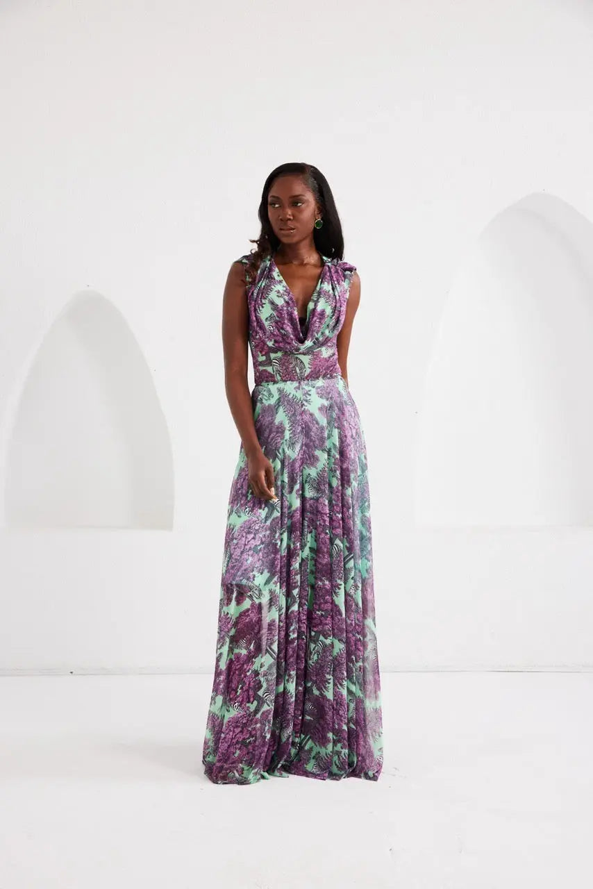 Two-Piece Palazzo Set – Afterlight Safari- Green-Pink
