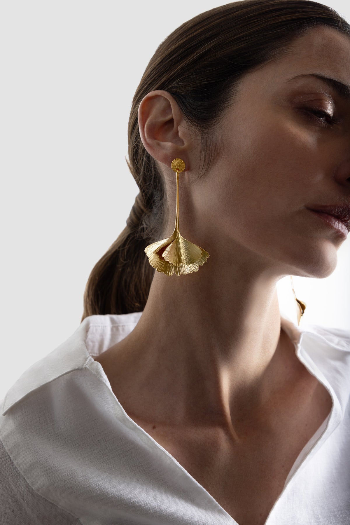 earrings GINKO DOUBLE LEAF GOLD PLATED