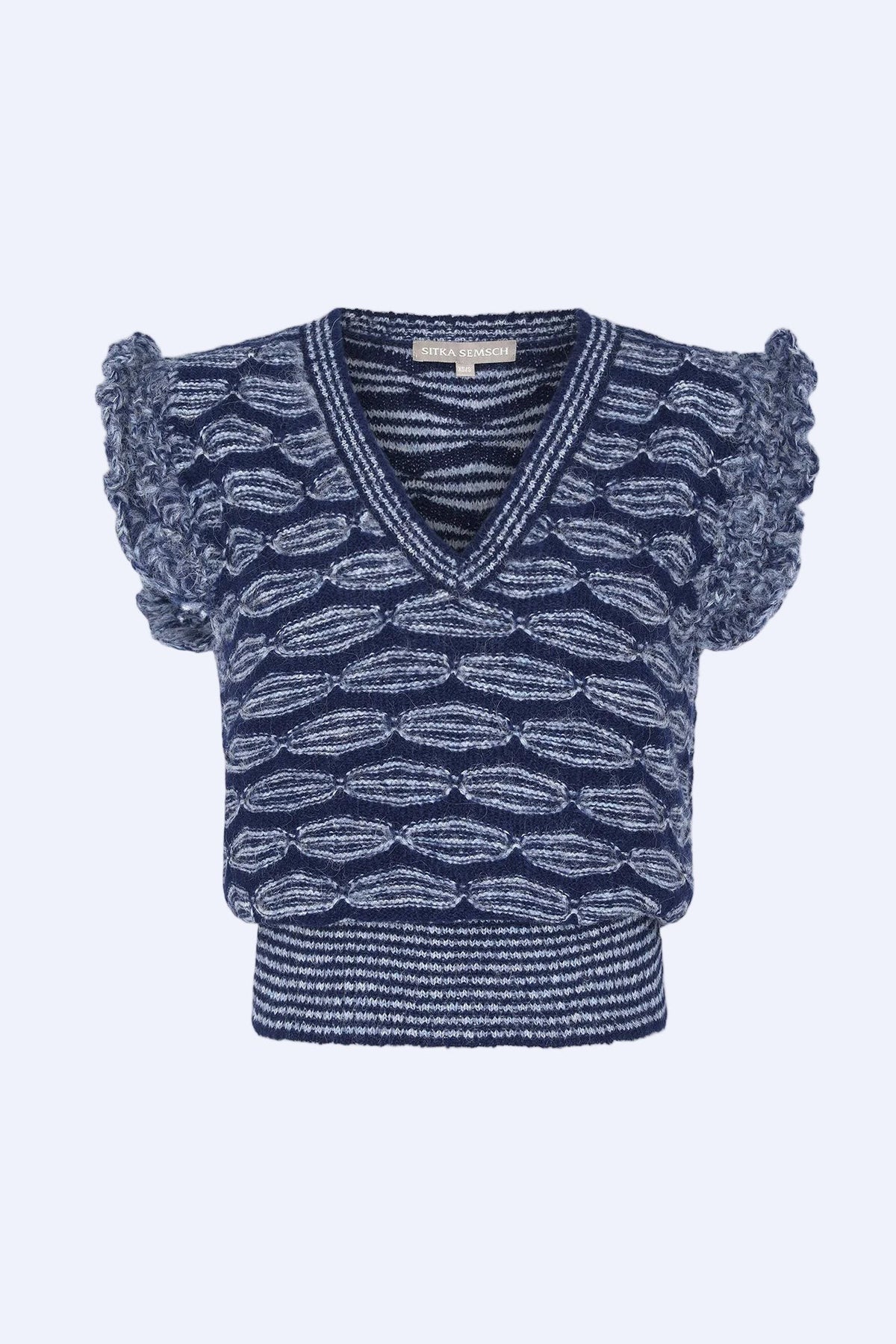 Beca Crochet Sleeve Alpaca Vest | Navy Melange