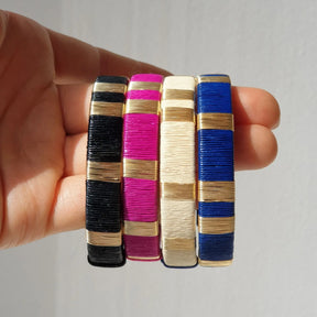 Fuschia Pink -14K Gold Bangle Set (3)
