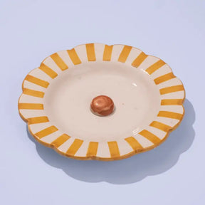 Ceramic stripe Salad Plate, Yellow , Red - 8.25x 8.25 x 1.25 Inches