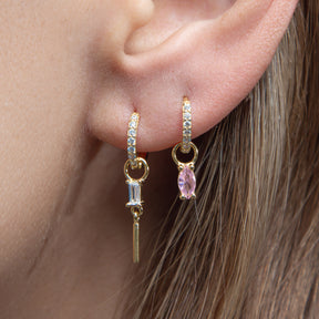 Gold Pavé Eight Mm Huggie Hoop Earring