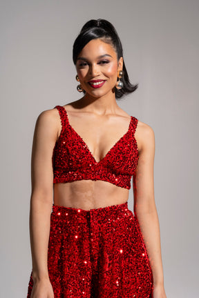 LIZA Sequin Pants in RUBY