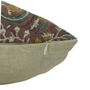 Floral Hand Block Print Boho Pure Linen Pillow Cover- Kundanvan