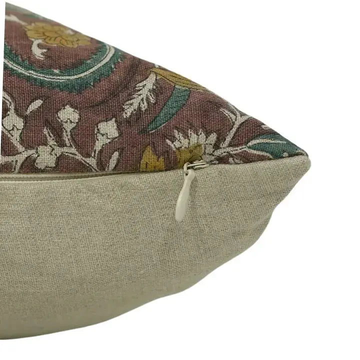 Floral Hand Block Print Boho Pure Linen Pillow Cover- Kundanvan