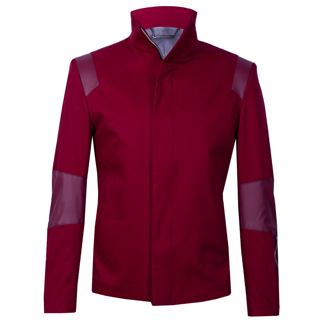 Red jacket with synthetic